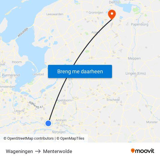 Wageningen to Menterwolde map