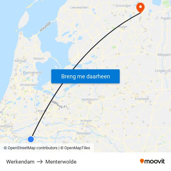 Werkendam to Menterwolde map