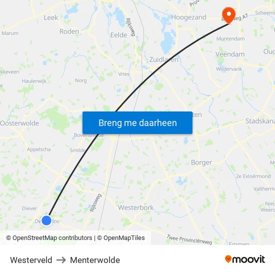 Westerveld to Menterwolde map