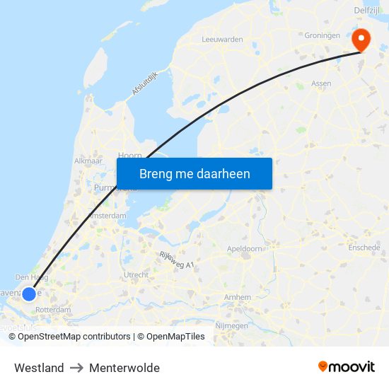 Westland to Menterwolde map