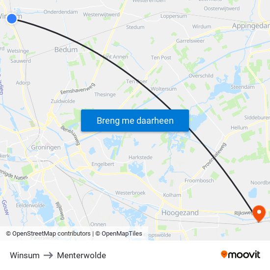 Winsum to Menterwolde map