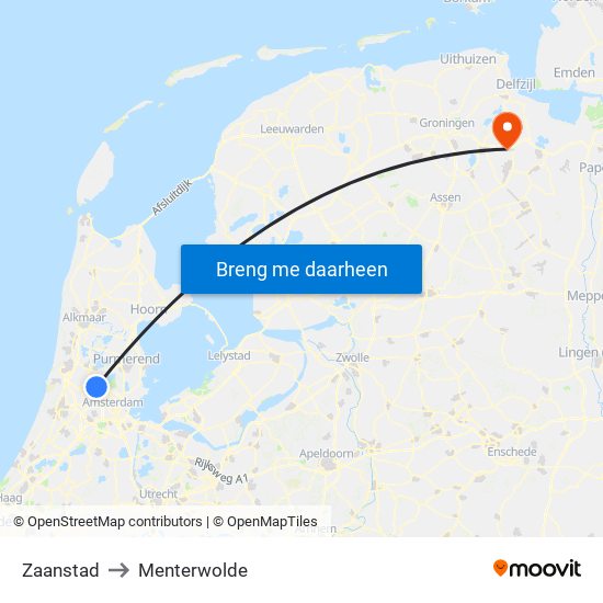 Zaanstad to Menterwolde map