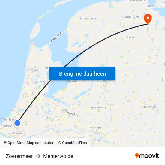Zoetermeer to Menterwolde map