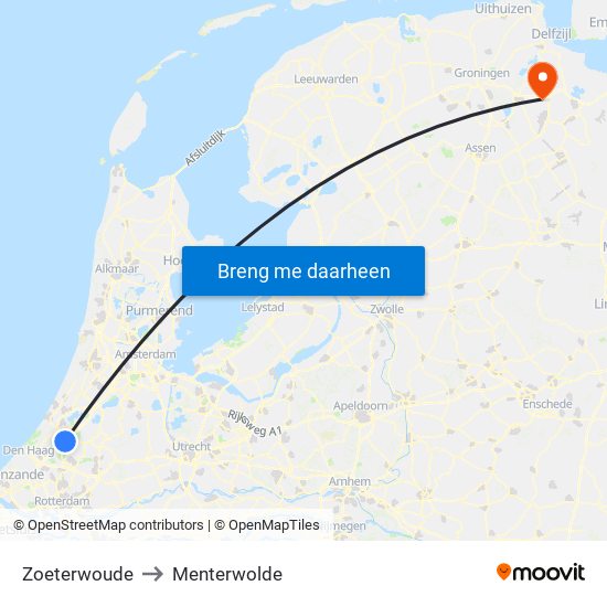 Zoeterwoude to Menterwolde map