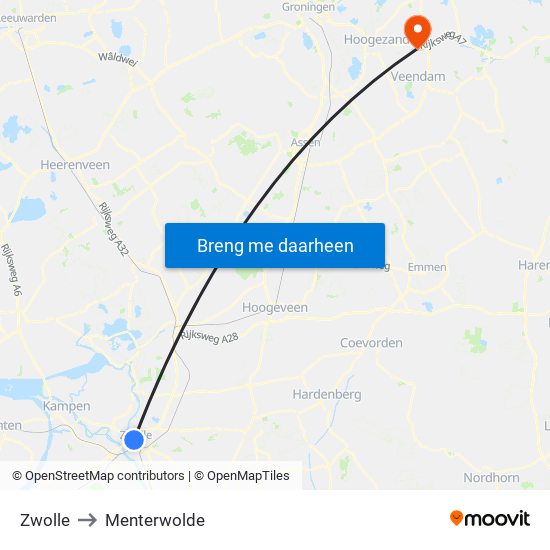 Zwolle to Menterwolde map