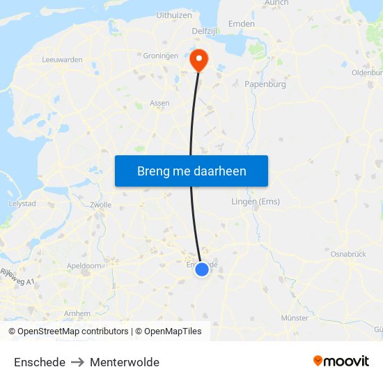 Enschede to Menterwolde map