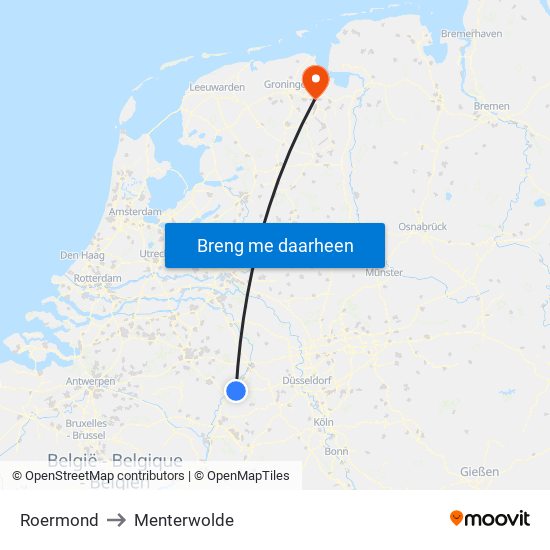 Roermond to Menterwolde map