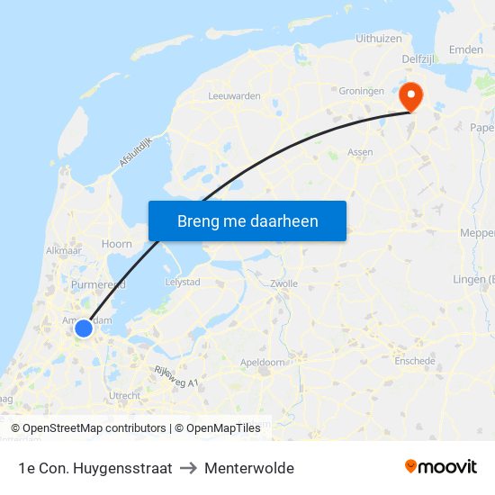 1e Con. Huygensstraat to Menterwolde map