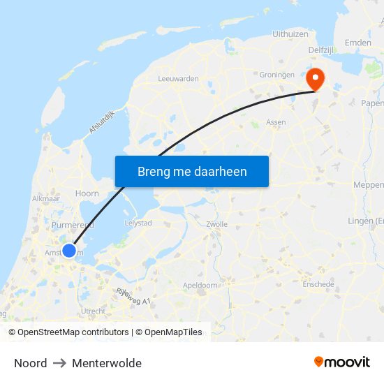 Noord to Menterwolde map