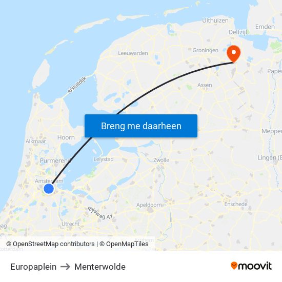 Europaplein to Menterwolde map