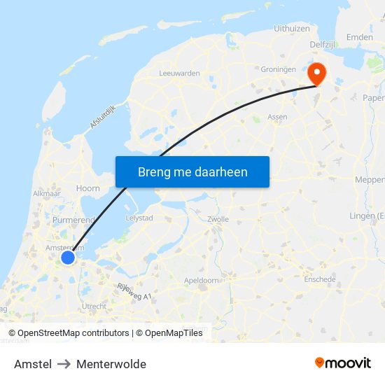 Amstel to Menterwolde map