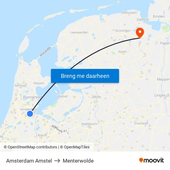 Amsterdam Amstel to Menterwolde map