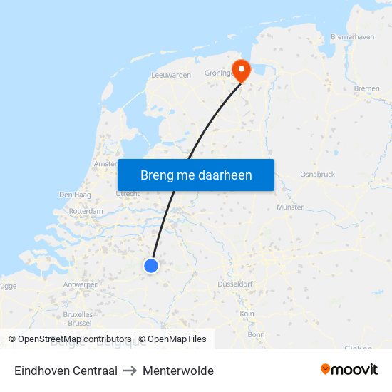 Eindhoven Centraal to Menterwolde map