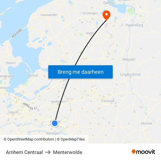 Arnhem Centraal to Menterwolde map