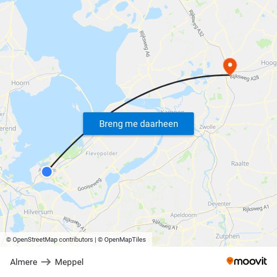 Almere to Meppel map