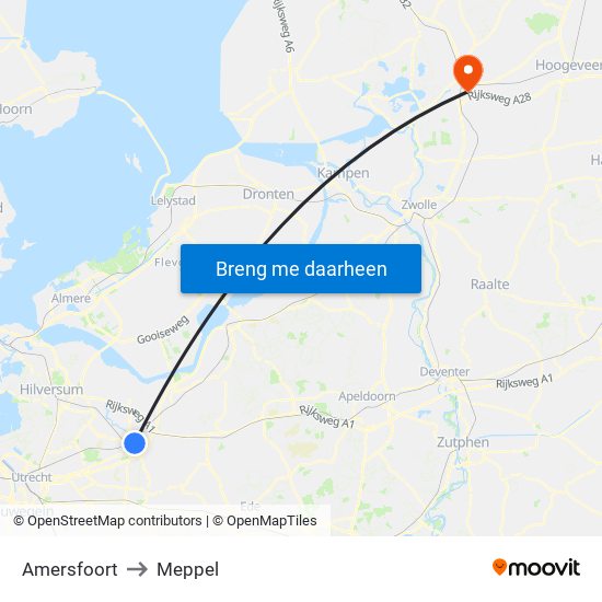 Amersfoort to Meppel map