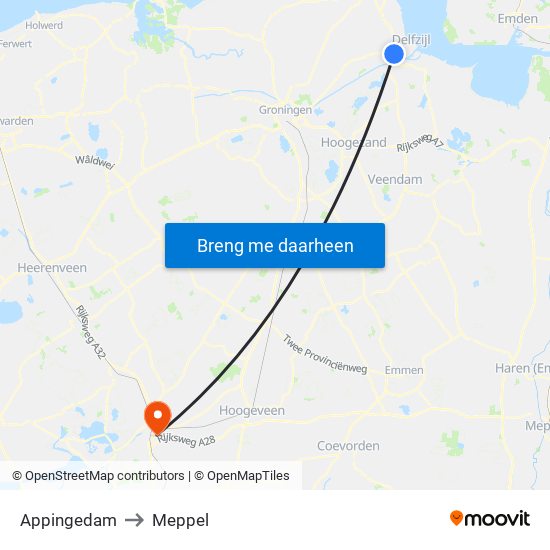 Appingedam to Meppel map