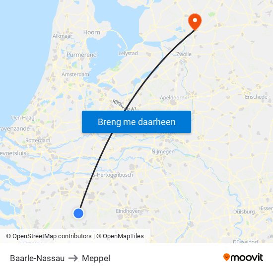 Baarle-Nassau to Meppel map