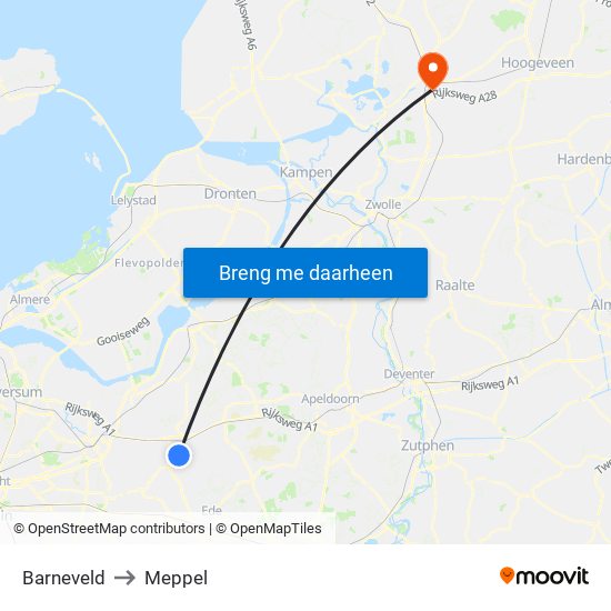 Barneveld to Meppel map