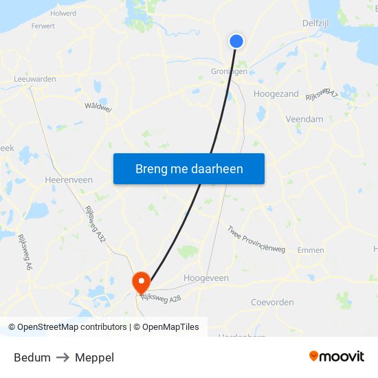 Bedum to Meppel map