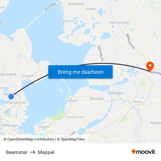Beemster to Meppel map