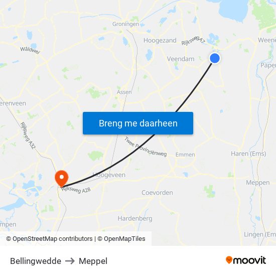 Bellingwedde to Meppel map