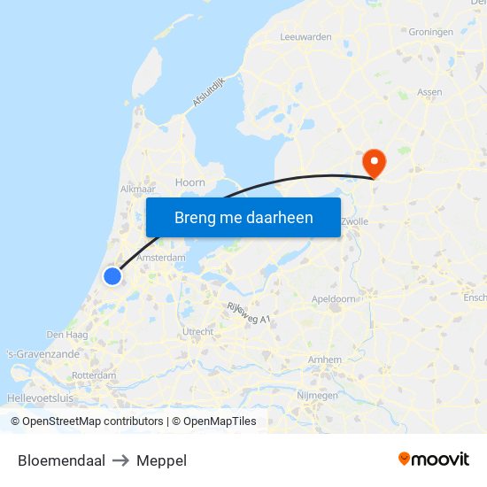 Bloemendaal to Meppel map