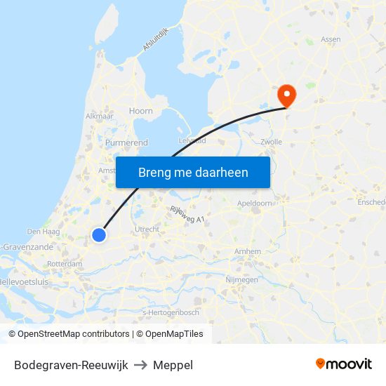 Bodegraven-Reeuwijk to Meppel map