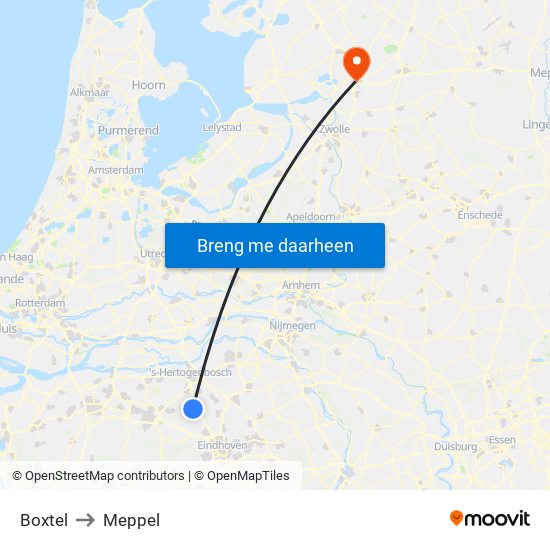 Boxtel to Meppel map