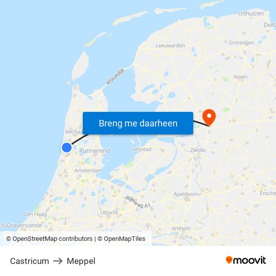 Castricum to Meppel map