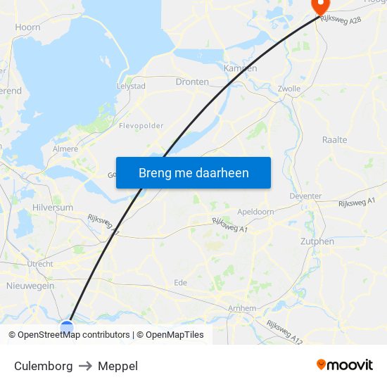 Culemborg to Meppel map