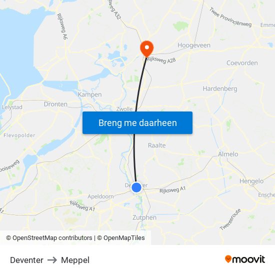 Deventer to Meppel map