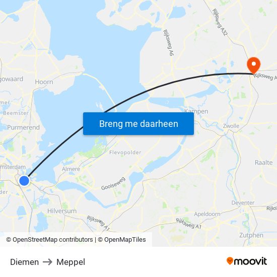 Diemen to Meppel map