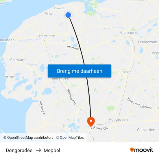 Dongeradeel to Meppel map