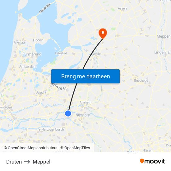 Druten to Meppel map