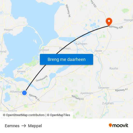 Eemnes to Meppel map