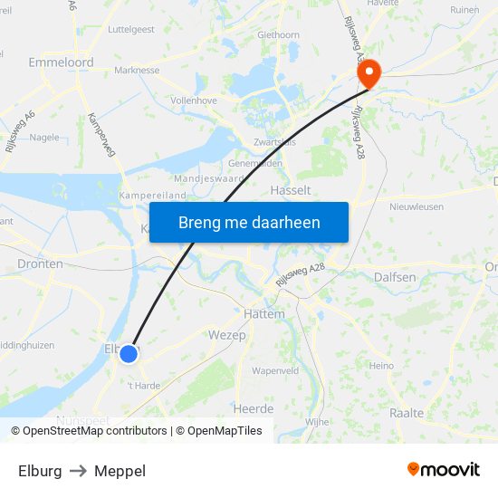 Elburg to Meppel map