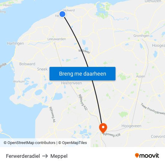 Ferwerderadiel to Meppel map