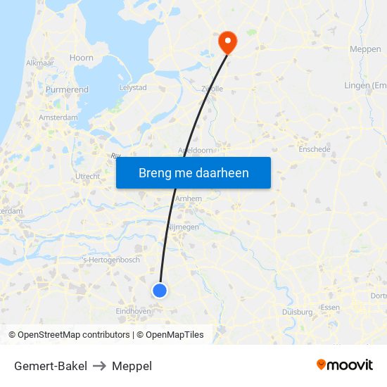 Gemert-Bakel to Meppel map