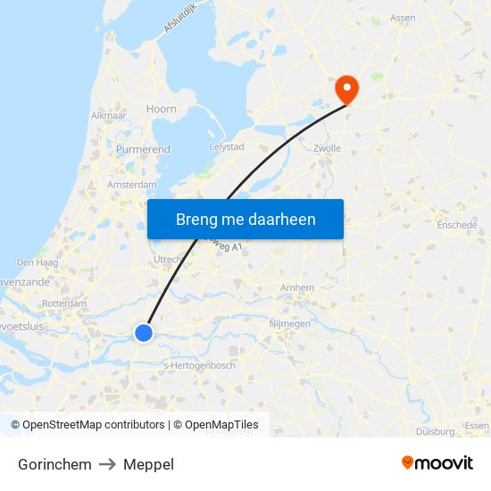 Gorinchem to Meppel map