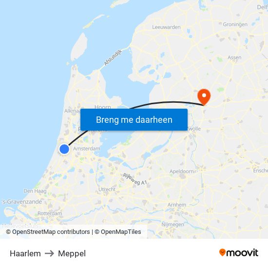 Haarlem to Meppel map