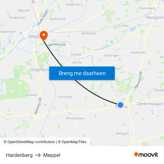 Hardenberg to Meppel map