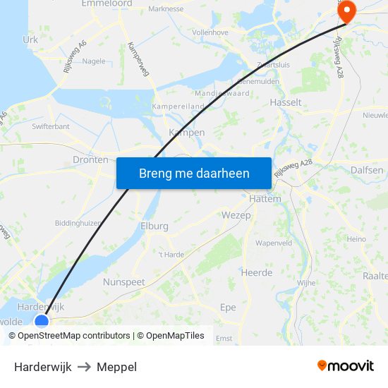 Harderwijk to Meppel map