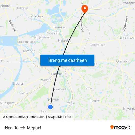 Heerde to Meppel map