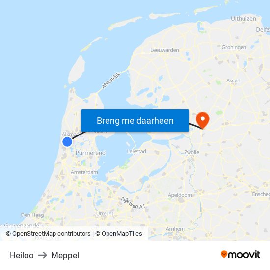 Heiloo to Meppel map