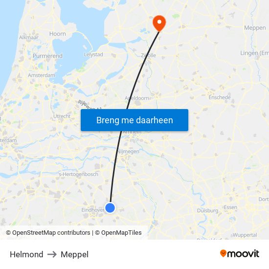 Helmond to Meppel map