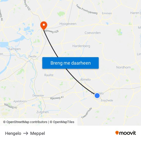 Hengelo to Meppel map