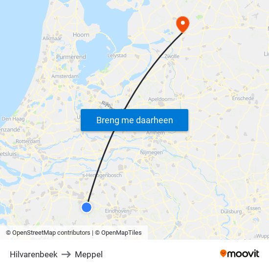 Hilvarenbeek to Meppel map