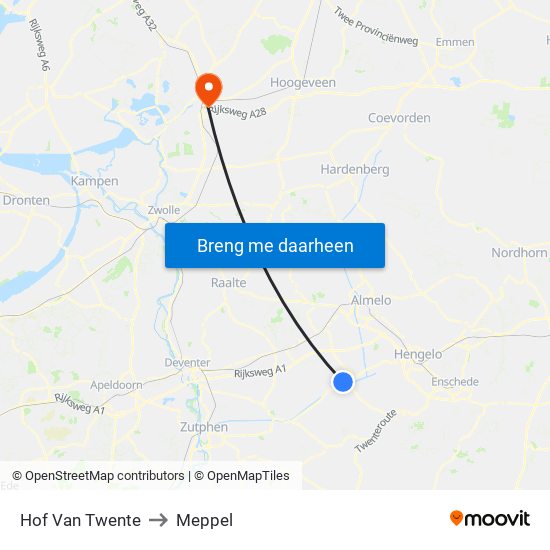 Hof Van Twente to Meppel map