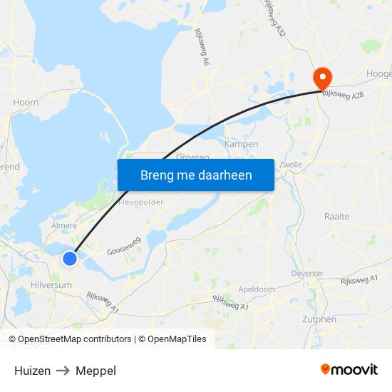 Huizen to Meppel map